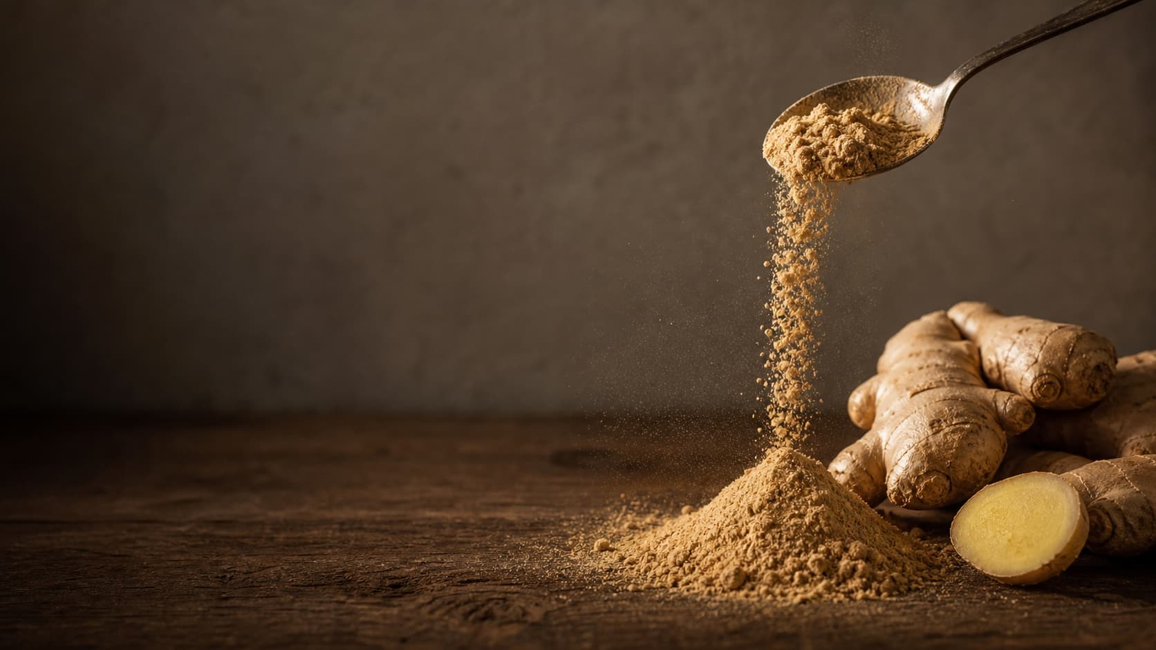 Ginger Powder stirred into a cup of adrak chai