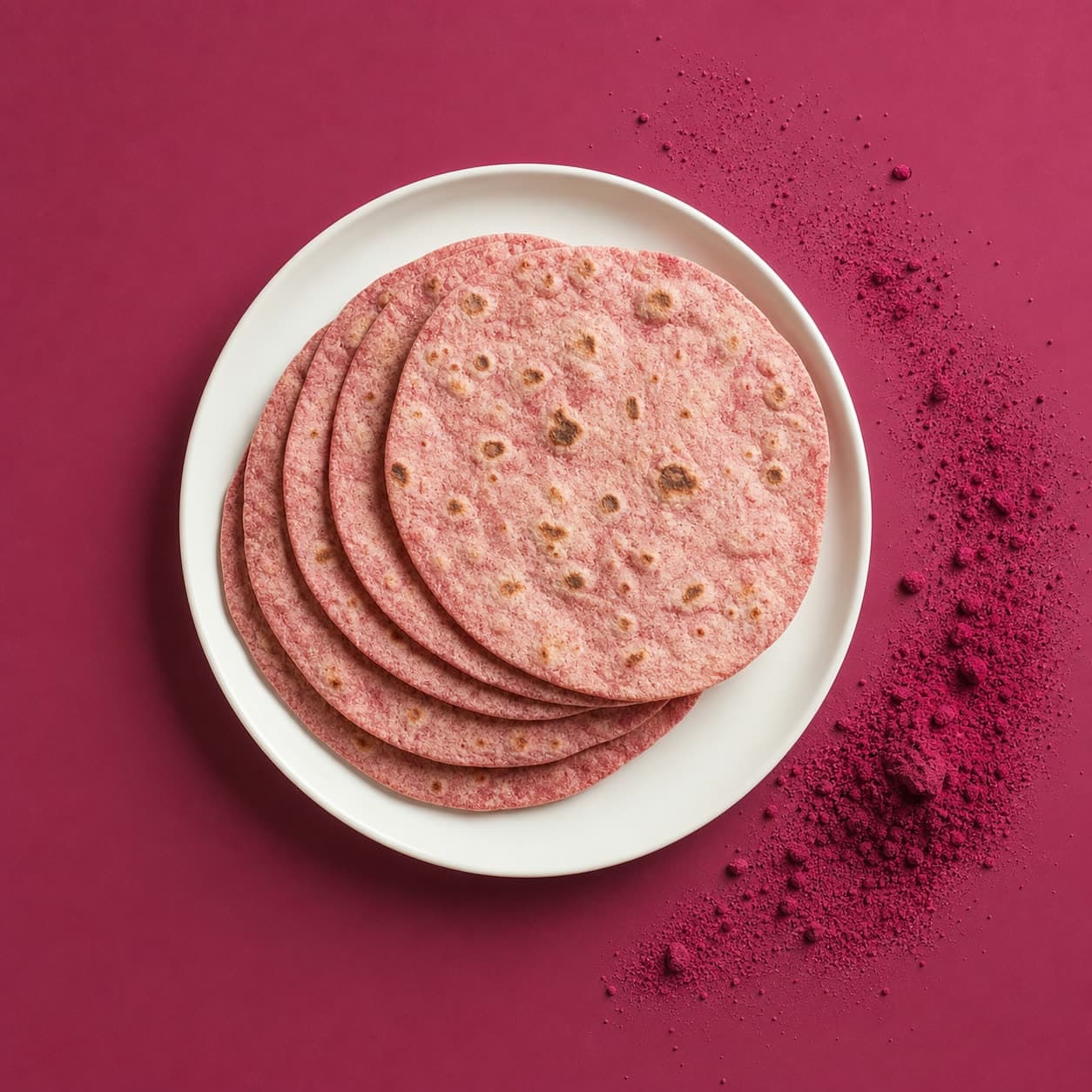 A stack of pink-tinted Beetroot Rotis