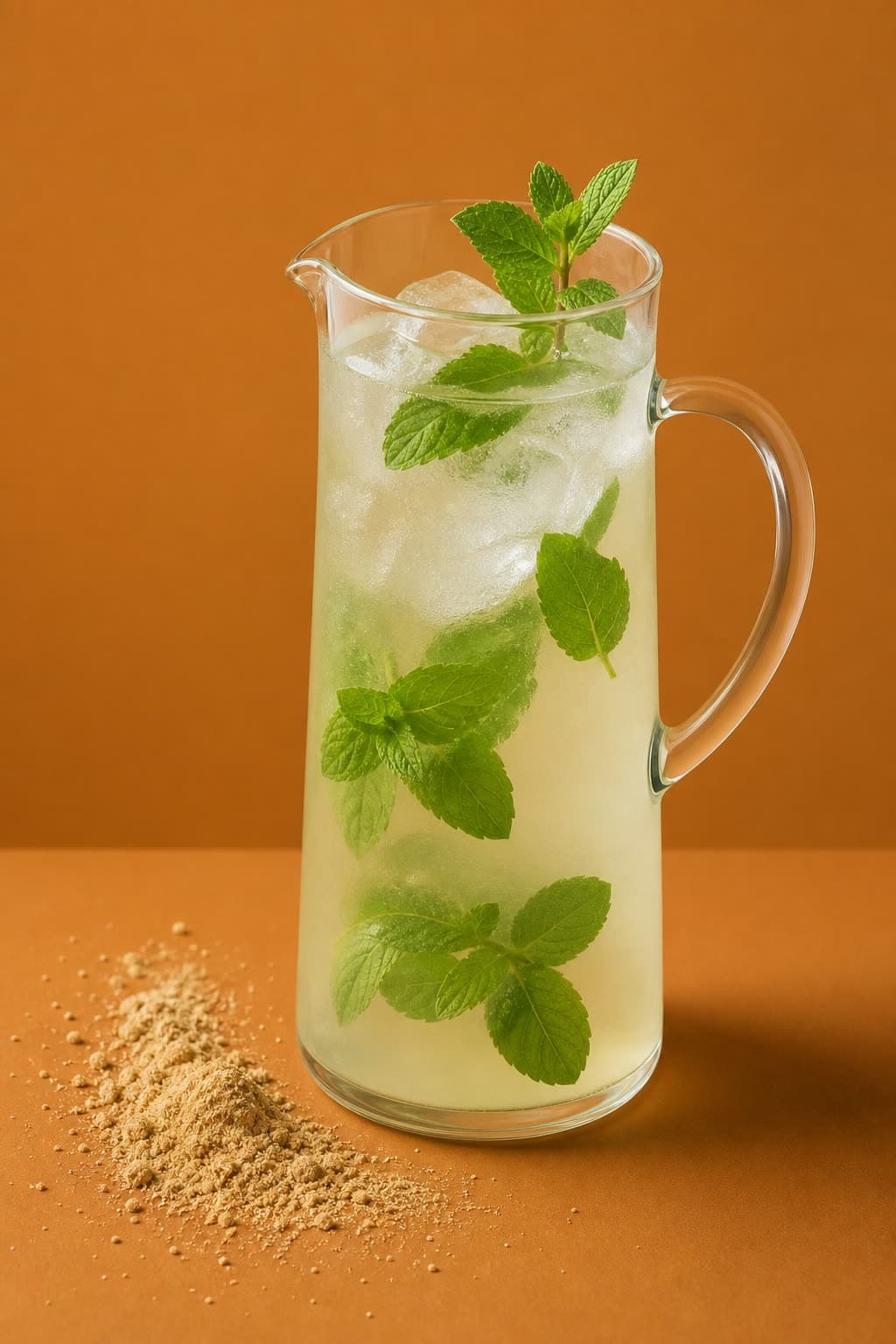 A jug of Ginger-Lemon Detox Water with mint