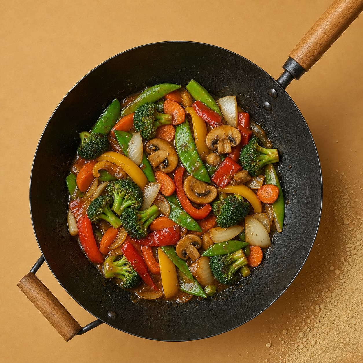 A wok of vegetables tossed in Ginger Stir-Fry Seasoning