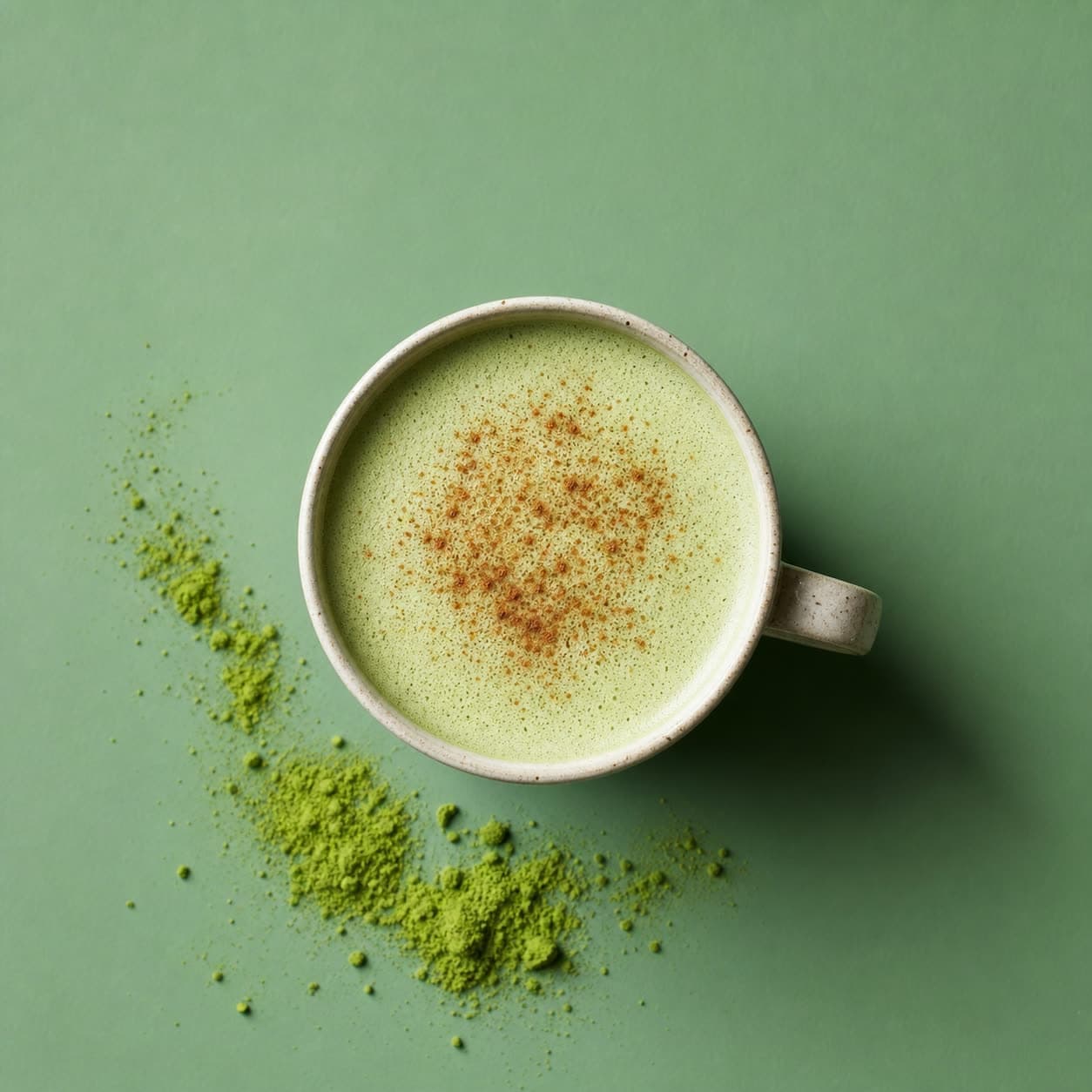 A mug of Moringa Coconut Latte dusted with cinnamon