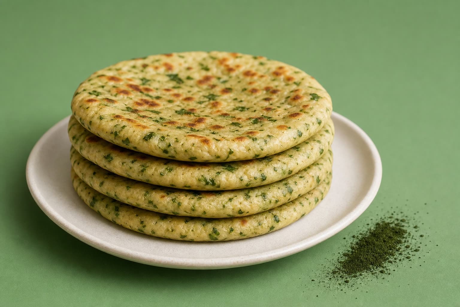 A stack of green Spinach Parathas