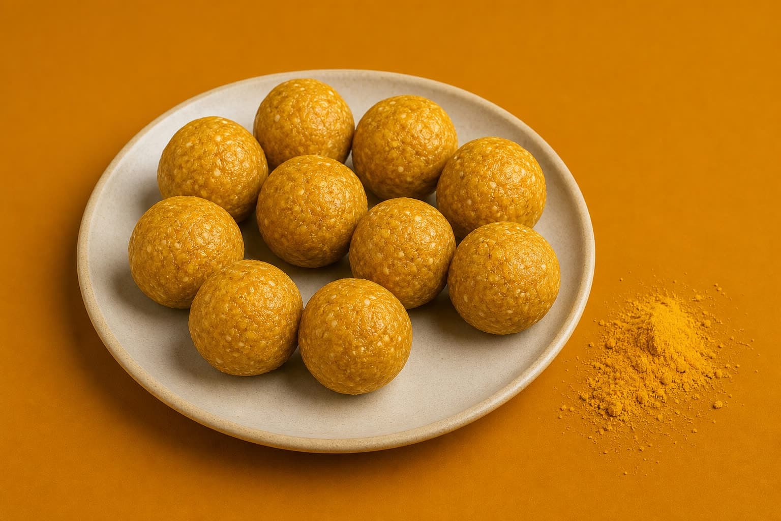 A plate of golden Turmeric Energy Balls