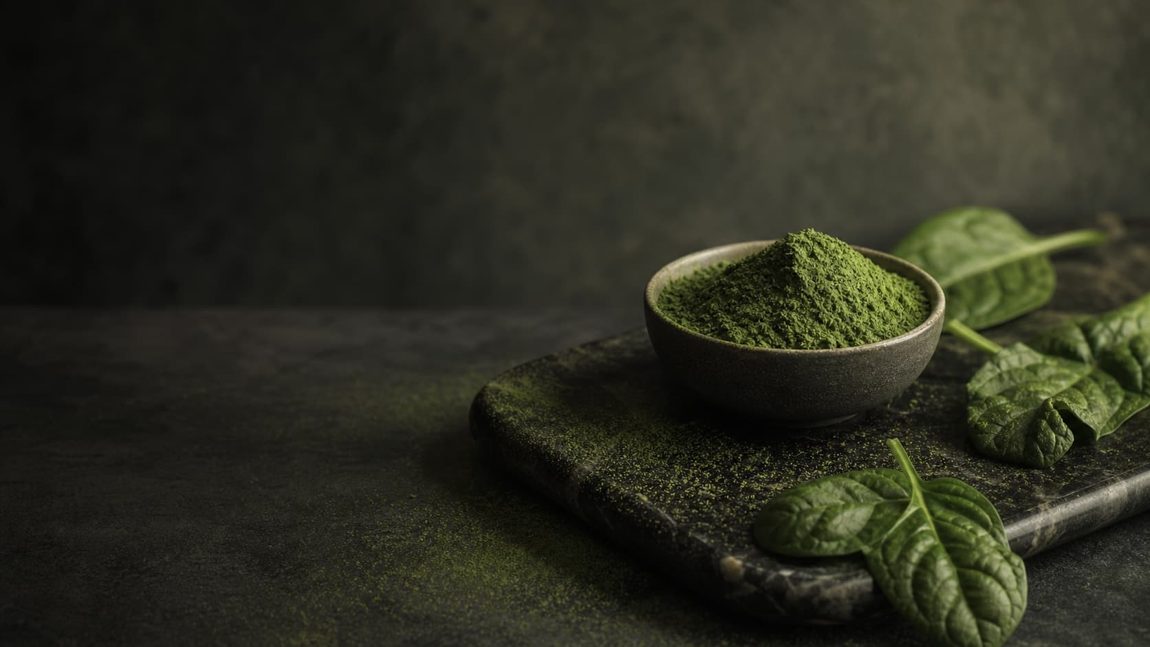 Spinach Powder blended into a green smoothie bowl